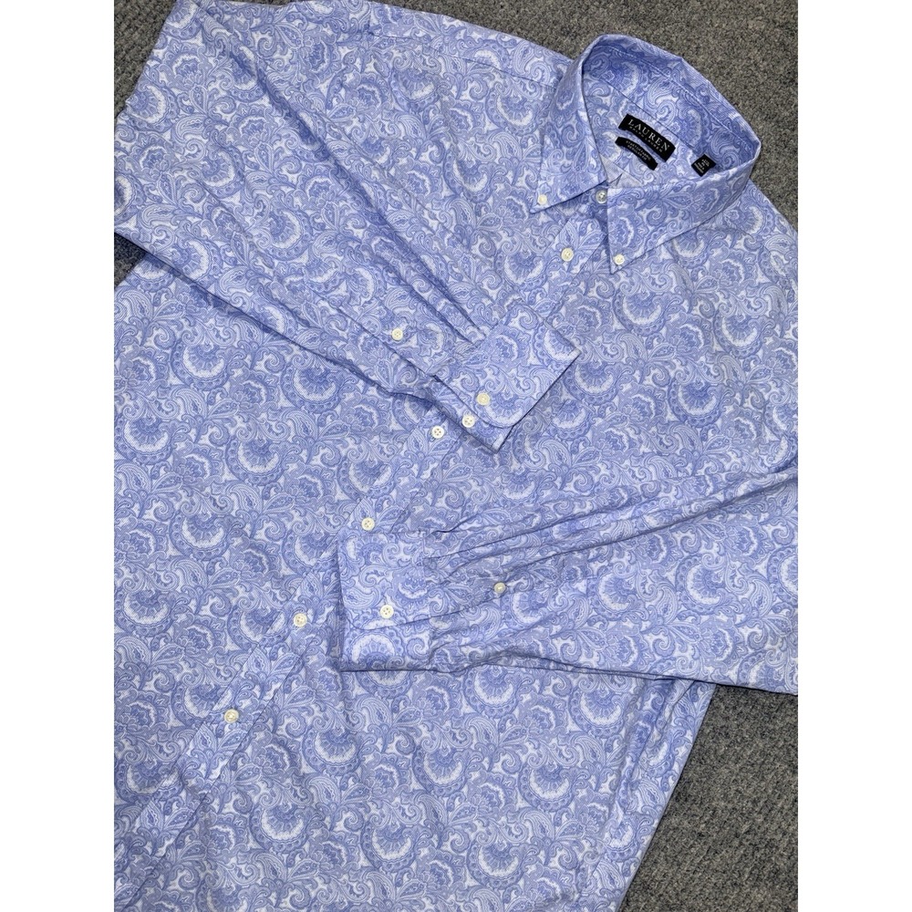 Lauren Ralph Lauren Dress Shirt XL 17.5 34/35 Regular Blue Paisley Stretch